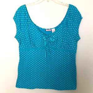 SUMMER BLOUSE BY DEB SIZE 2X TURQUOISE W/WHITE POLKADOTS EXCELLENT CONDITION!